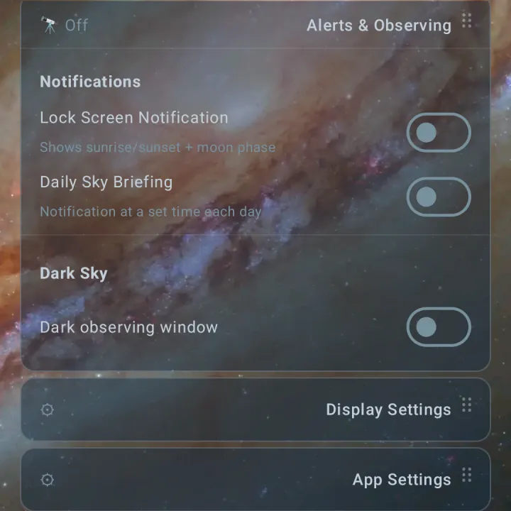 Orrery Alerts card