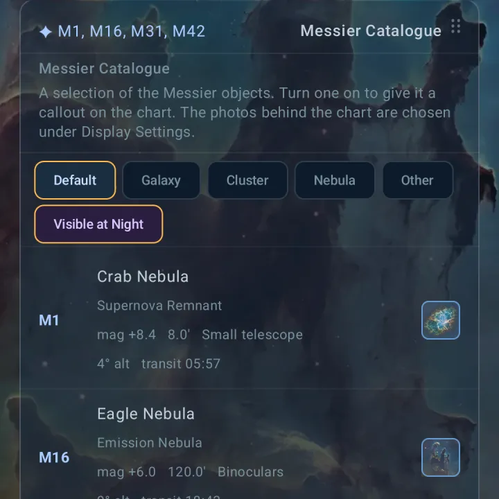 Orrery Messier Catalogue card