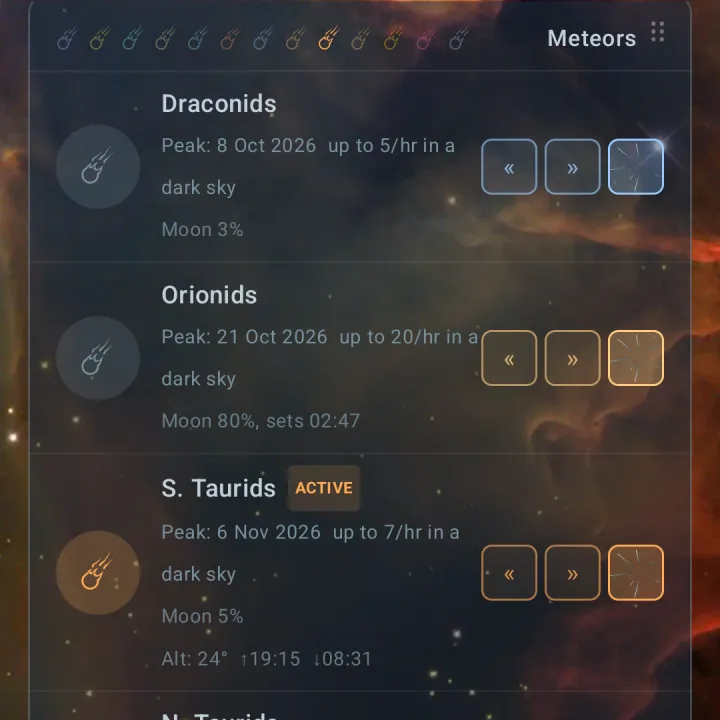 Orrery Meteors card