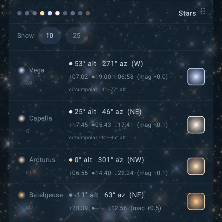 Orrery Stars card