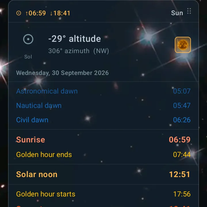 Orrery Sun card