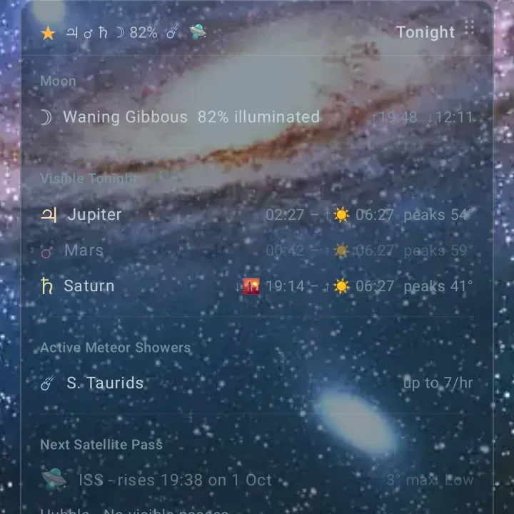 Orrery Tonight card